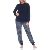 Normann Pyjama Normann Damen Frottee Schlafanzug lang mit Bündchen in Sterne Optik