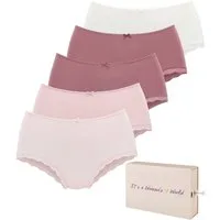 LASCANA Taillenslip (5er-Pack) aus elastischer Baumwolle mit zarter Spitze, mit Aufbewahrungsbox