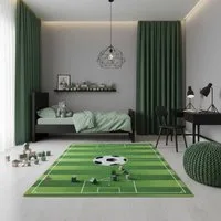 KADIMA DESIGN Kinderteppich TRAUN Spielteppich Kinderzimmer Waschbar Webteppich Rutschfest, Läufer, Höhe: 8 mm, 80x120 cm, Strapazierfähig Fußbodenheizung Fußballfeld Waschbar