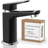 instmaier Waschtischarmatur Amelie Wasserhahn für Bad, Waschbeckenarmatur in edlem Design schwarzer Körper mit elegant spiegelnder Chromoberfläche