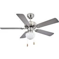 hofstein Tischturmventilator Deckenventilator aus Metall/MDF/Glas in Silber/Holzoptik/Braun/Weiß, 1xE27, mit Schnurschalter, wendbare Rotorblätter