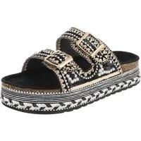 Ital-Design Damen Plateau Sandalette mit Schnallen & Zierdetails Plateausandaletten (91895642) Flach Pantoletten in Schwarz