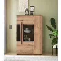 Home affaire Vitrine Cantara, Vitrinenschrank in Eiche Evoke, Weiß o Kaschmir, Standvitrine schwarzer Stangengriff, ausreichend Stauraum, vielseitig einsetzbar