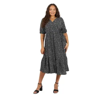 Brave Soul - Wickelkleid für Damen, Puffärmel (Schwarz/Weiß)