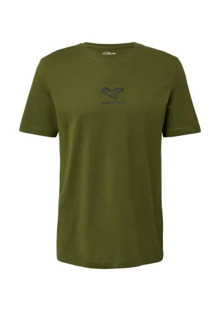 s.Oliver Red Label - Baumwoll-T-Shirt mit Crew Neck und Front-Print grün - Gr. - S