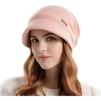 feinlux Beanie Mütze-und-Schal-Set für Damen, Woll-Wintermütze (Packung, Warme, lockere Strickmütze mit Schirm (1 Stück) Warme Strickmütze für Damen (56–60 cm)