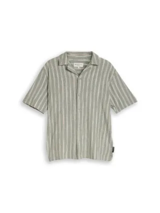 Denim Tom Tailor - Relaxed Fit Resort Hemd mit Leinenanteil sea spray green stripe - Gr. - S