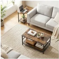 HOMCOM Beistelltisch Couchtisch mit Ablagen (Wohnzimmertisch, 2-St., Kaffeetisch), für Wohnzimmer, Schlafzimmer, Rustikal-Braun