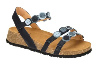 Think 322 Damen Sandalette blau navy Klettverschluss Keilabsatz Echtleder