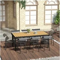 Outsunny Gartentisch Für 8 Personen Gartenmöbel Loungemöbel pflegeleicht Kunststoff (Aluminiumtisch, 1-St., Esstisch), Natur+Schwarz 190 x 90 x 74 cm