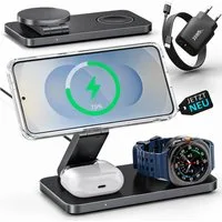 GreenHec 3in1 Ladestation für Samsung S26 S25 S24 S23, Magnetisch, Induktiv Wireless Charger (Spar-Set, Wireless Charging Pad, Watch Charger, MagSafe kompatibel, Induktions-Ladegerät, Ultra, 15w)