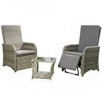 Melko Balkonset Polyrattan Balkonmöbel-Set 3-teilig, grau mit Auflagen, (Balkonmöbel-Set, 3-teiliges Balkonset für 2 Personen), platzsparendes Garten-Sitzgruppe mit Polyrattan-Geflecht und Auflagen