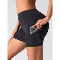 FemmeTone Yogashorts Sportshorts Damen High-Waist mit Handytaschen für Yoga & Fitness Figurbetonte Workout-Shorts mit Bauch-weg-Effekt