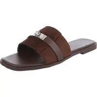 Ital-Design Damen Pantolette mit Metall-Detail und flachem Fußbett Pantolette (91742328) Blockabsatz Pantoletten in Braun