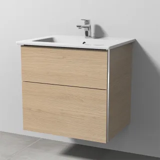 Sanipa 3way Keramik-Set Venticello Keramik-Waschtisch und Unterbau mit 2 Auszügen, Eiche-Nordic BR32248