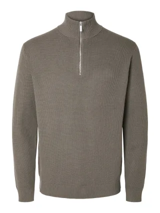 selected men - SLMDANE LS KNIT REG STRUC HALF ZIP NOOS Morel - Gr. - L