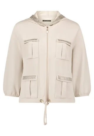 Betty Barclay - Sweatjacke mit Kapuze und 3/4-Ärmeln beige - Gr. - 46