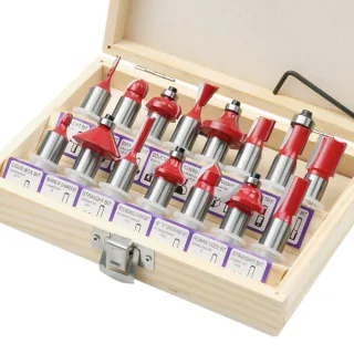 15PCS Woodworking Milling Cutter Set Tungsten Steel YG8 Alloy Blades Heat-Resistant Coating Multiple Shank Sizes for Pre