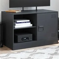 furnicato TV-Schrank Schwarzer aus kaltgewalztem Stahl 67 x 39 x 44 cm (1-St) Stabiles Lowboard mit 2 Ablagen, Fach mit Tür und Metallgriff