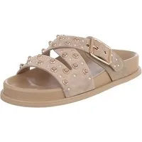 Ital-Design Damen Sandale mit Nieten und Schnallenverschluss Pantolette (91848965) Flach Pantoletten in Hellbraun