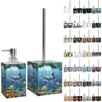 Sanilo Badaccessoire-Set mit Motiv, viele schöne Seifenspender und WC Bürsten zur Auswahl, Klobürste mit auswechselbaren Bürstenkopf, 2 tlg., 2-tlg., Desinfektionsspender mit stabiler Pumpe, hochwertig & modern