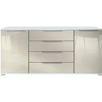 Vladon Sideboard Linio V2 (Moderne Kommode, mit 2 Türen & 4 Schubladen), Weiß matt/Creme Hochglanz, 166,5 x 75,5 x 35 cm (BxHxT)
