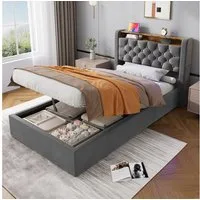 HAUSS SPOLE Polsterbett Stauraumbett Boxspringbett Jugendbett mit Bettkasten & Kopfteil (90×200 Einzelbett Kinderbett mit Stauraum und klappbarem Kopfteil), Bettrahmen ohne Matratze für den täglichen Komfort