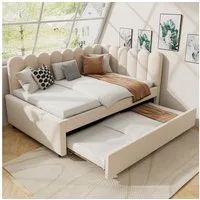 Flieks Daybett, Polsterbett Schlafsofa Tagesbett 140x200cm mit Ausziehbett 90x190cm