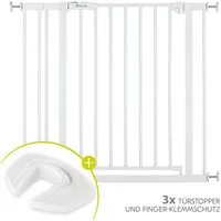 Hauck Türschutzgitter Open N Stop 2 - White, Treppenschutzgitter Set mit Verlängerung & 3x Klemmschutz ohne Bohren