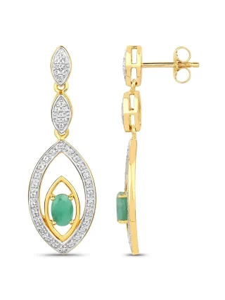 Vira Jewels Ohrringe Silber 925 zweifarbig 40mm lang mit 2x Smaragd und 80x Weiß-Topas