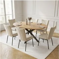 Jiexi Essgruppe Esstisch ausziehbar rund bis oval MDF-Platte mit Samtstühlen