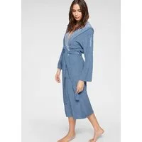 KangaROOS Damenbademantel Dalia, ideal für Sauna & Spa, Standardlänge & Überlänge, Langform, Leichtfrottier, Kapuze, Gürtel, Uni-Farben mit Streifen, Taschen, leicht, XS-3XL, auch in extra lang