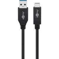 USB 3.2 Gen 2 Kabel, USB-A Stecker > USB-C Stecker schwarz, 0,5 Meter, Laden mit bis zu 60 Watt