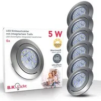 B.K.Licht LED Einbauleuchte 6er Set Einbaustrahler, Schwenkbare Deckenspots, flache Spots, LED fest integriert, Warmweiß, 3.000K, 400Lm, 4,8W, Kunststoff, 8,2 x 3 cm, Nickel