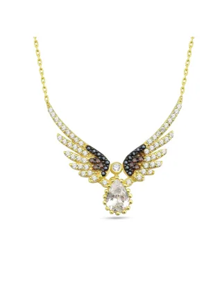 Dkeniz Anhänger mit Kette 925/- Sterling Silber vergoldet Zirkonstein & Engel Silberkette