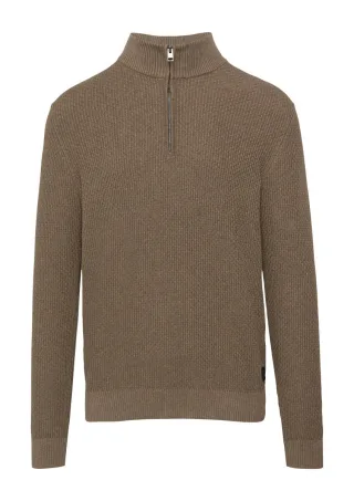 s.Oliver Red Label - Strukturierter Strickpullover mit Troyerkragen braun - Gr. - S