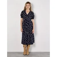 Apricot Midikleid Punktekleid mit durchgehender Knopfleiste