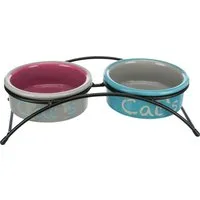 TRIXIE Napf-Set Napf-Set - hellgrau/altrosa/hellblau - 2 × 0,3 l/ø 12 cm/26 × 7 × 13 c