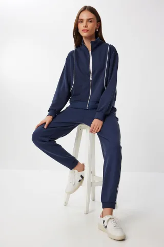 Kontrastbesatz Detail Reißverschluss Sweatshirt & Jogginghose Zweiteiliges Set
