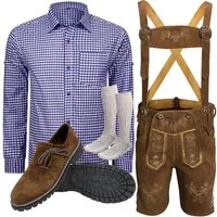 ALL THE GOOD Trachtenhose ALL THE GOOD Herren Trachten Set Oktoberfest Bayerische Lederhose B7 (Trachtenset, 5-tlg)