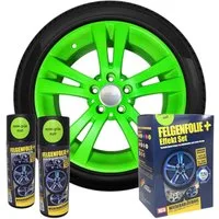 mibenco Felgenaufkleber Felgenfolie + Effekt Set 2×400 ml Neongrün – Sprühfolie für Felgen