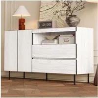 Merax Sideboard Aufbewahrungsmöbel Buffetschrank Wohnzimmerschrank (1 St), Kommode mit Doppeltüren, Offenen Regalen & Stauraum, 140x42x77cm