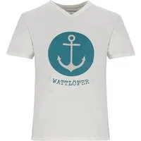 Wattlöper T-Shirt 11371 Herren Kurzarm-Shirt Anker-Prägedruck Kreis-Print & Schriftzug Sommershirt & Freizeitshirt mit V-Ausschnitt - hochwertige Details