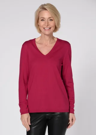 CLARINA - NOS V-Pullover, 1/1 Arm, uni 444 beere - Gr. - 38