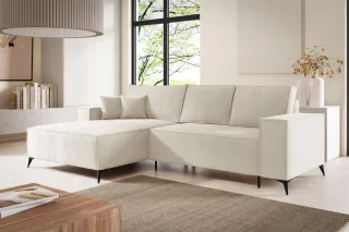 Ecksofa Schlafsofa FIORE Stoff ARAGON Weiß Ottomane Links