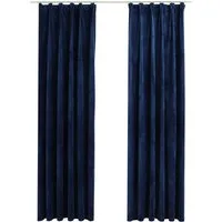 vidaXL Verdunkelungsvorhang, Verdunkelungsgardinen Haken 2 Stk. Samt Dunkelblau 140x175cm