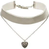 Alpenflüstern Choker Trachten-Samt-Kropfband Trachtenherz-Kette (grau), - nostalgische Trachtenkette enganliegend, Kropfkette elastisch, Damen