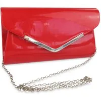 Frentree Clutch Abendtasche Damen in Lack-Optik, Eleganz in Rot mit silbernen Details und abnehmbarem Kettchen