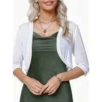 Zaewry Bolero Damen-Bolero aus Chiffon,Kurz Strickjacke Damen Offene 3/4 Ärmel Damen-Schaljacke / Cardigan — Leicht, kurzer Schnitt