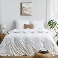 Topfinel Bettwäsche Bettwäsche 135x200 4teilig weiche Vorgewaschene Hautfreundlich, 100% Mikrofaser, 3 teilig, 1 Bettbezüge 155 x 220 2 Kissenbezüge 80x80 Reißverschluss weiß